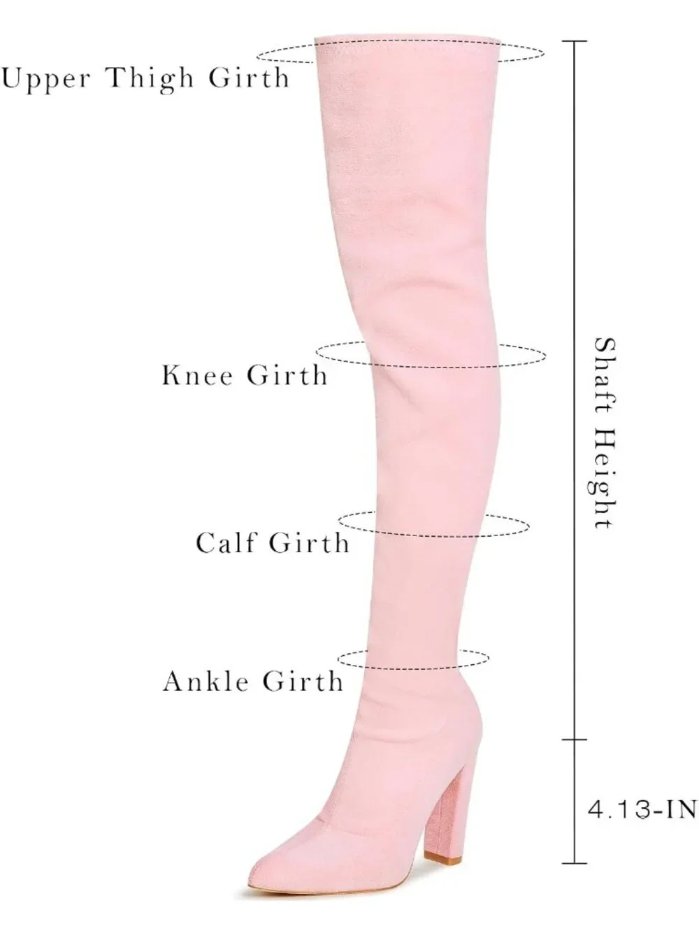 Women's Pink Chunky Heel Pointed Toe Suede Over The Knee Thigh High Boots